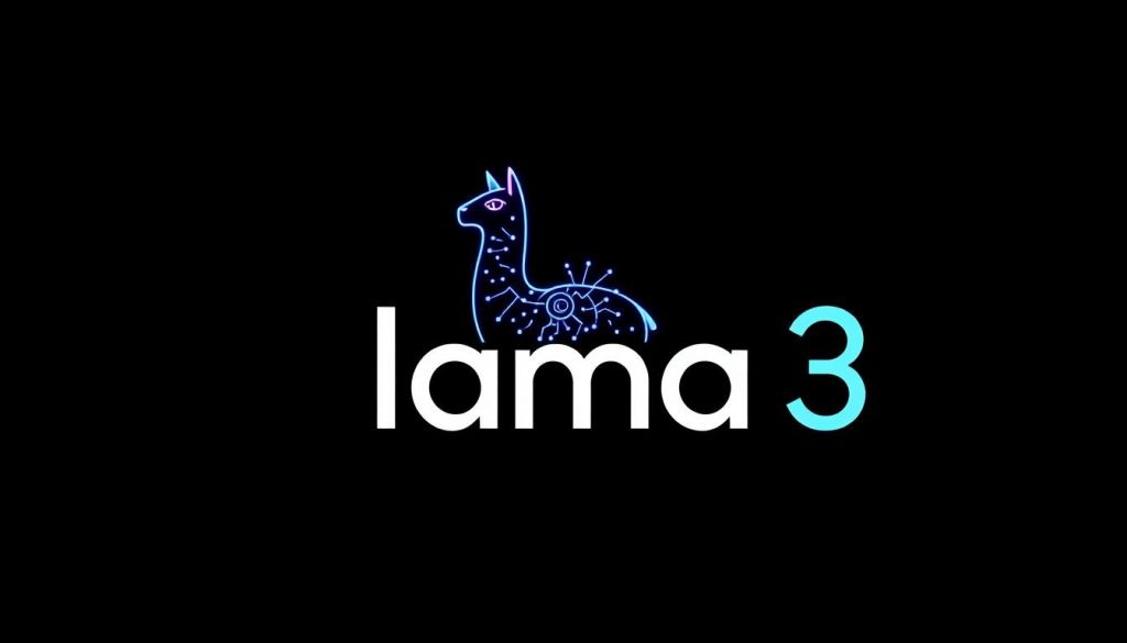Логотип Llama 3 от Meta на темном фоне с визуализацией нейронной сети